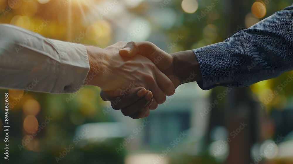 Aufkleber meeting handshake and business people in partnership for deal welcome or onboarding for b2b collabor
