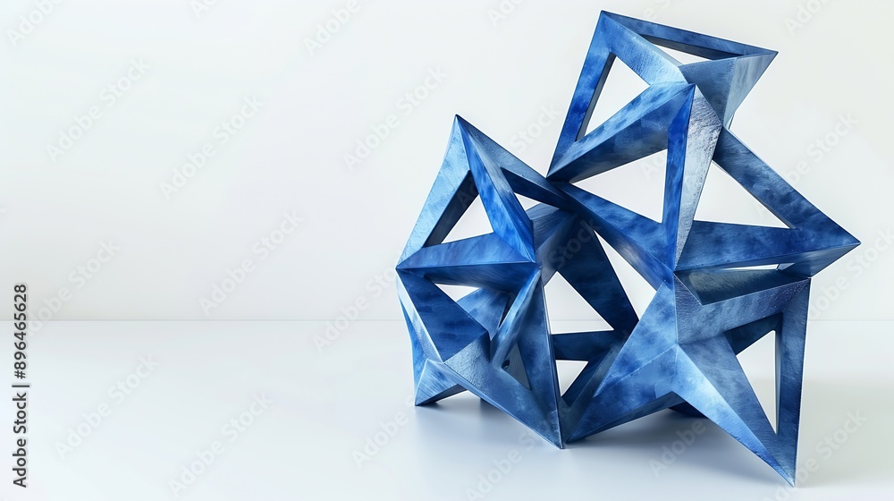 Poster blue 3d printed abstract geometrical shape on the white background : generative ai