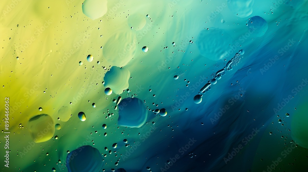 Leinwandbilder Abstract blue and green colorful background with oil on water surface Oil drops in water abstract psychedelic abstract image : Generative AI