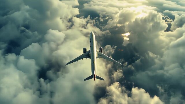 Luxury business jet soars above a stunning layer of clouds during sunrise, showcasing a breathtaking aerial view of the sky and the serene atmosphere of high-altitude travel
