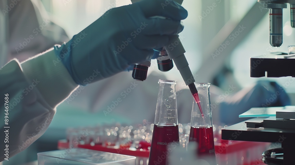 Aufkleber scientist working in laboratory using micropipette mixing liquid chemicals with genetically modified