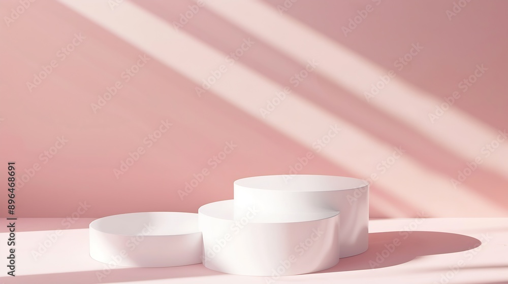Aufkleber Abstract empty white podium on pastel background with shadow Mock up stand for product presentation 3D Render Minimal concept Display product Banner : Generative AI