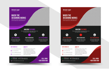 MODERN Flyer Design, Business Template Design, Victor, with Set In 2colors, red, purple color, with Gradient, very allegiant designs 