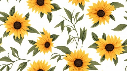 The background decorated with yellow sunflowers and green leaves brings a feeling of joy and happiness, as if in a garden full of natural beauty.