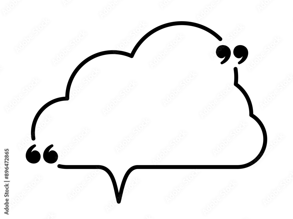 Poster black outline of a cloud-shaped speech bubble with quotation marks at the start and end. perfect for