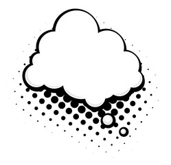 A black and white thought cloud bubble in a comic style, featuring halftone dots for a retro effect. Ideal for adding a classic touch to comics, illustrations, and graphic design projects.