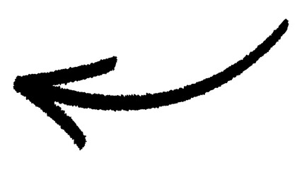 Black brush-styled arrow pointing left with a curved line. Vector illustration.