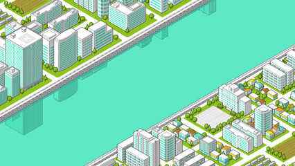 俯瞰から見た立体の街並みベクターイラスト