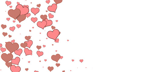 Love valentine background with red petals of hearts on transparent background