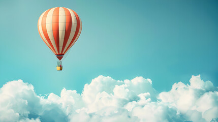 Fototapeta premium A hot air balloon in flight on a sky blue background.