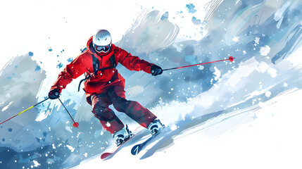 A skier on a snowy white background.


