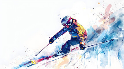 A skier on a snowy white background.


