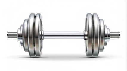 A minimalist vector illustration of a single silver dumbbell with clean lines and bold shading, isolated on a white background, symbolizing fitness and strength.