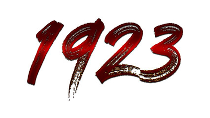 3D blood red number design of 1923 on white background.