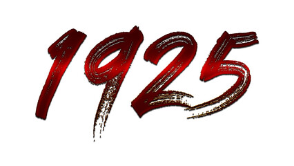 3D blood red number design of 1925 on white background.