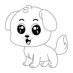 Beautiful Cartoon Dog Line Art For Kids Coloring Page.