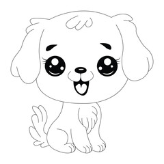 Cartoon Cute Dog Line Art For Kids Coloring Page.