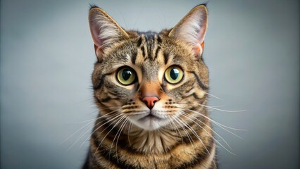 Adorable tabby cat's wide eyes and scrunched face convey confusion and skepticism in a humorous and endearing close-up portrait, exuding a puzzled expression.