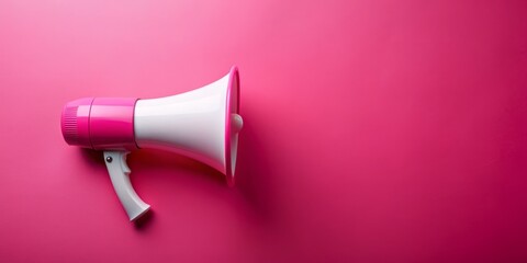 Vibrant pink background with ample whitespace for text, featuring a megaphone symbolizing empowerment and activism, perfect for feminist or social cause campaigns.