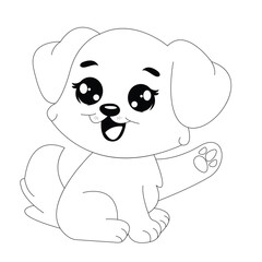 Cute Cartoon Puppy Line Art For Kids Coloring Page.
