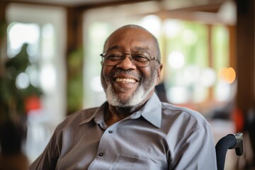 Portrait of a smiling senior man in wheelchair at nursing home