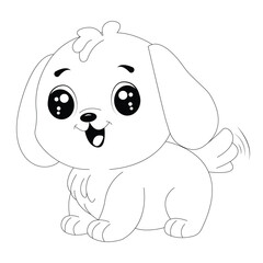 Flat Cute Cartoon Dog Line Art For Kids Coloring Page.