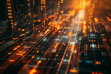 Digital lines running through a secure system room