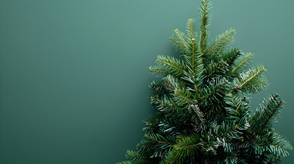 Obraz premium A Christmas tree on a green background.