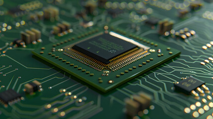 A microchip on a green background.


