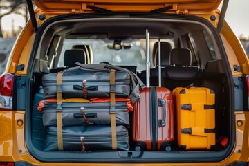 Truck of SUV car loaded with travel luggage
