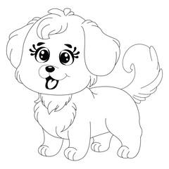 Simple Beautiful Cartoon Dog Line Art For Kids Coloring Page.