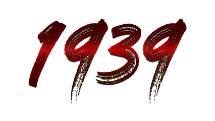 3D blood red number design of 1939 on white background.