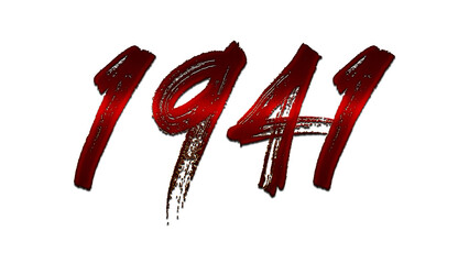 3D blood red number design of 1941 on white background.