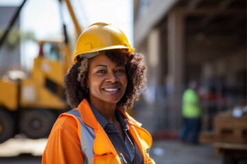 Portrait of a smiling African American mature businesswoman on construction site