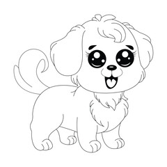 Sweet Cartoon Dog Line Art For Kids Coloring Page