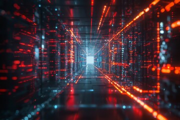 Digital lines running through a secure system room