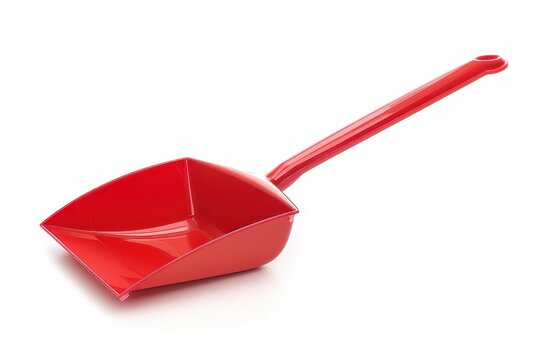 recommend clip art: Single red plastic dustpan on white background empty Side view