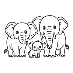 Line art of elephant family including calf, mother and father elephant. herd of elephant cartoon vector