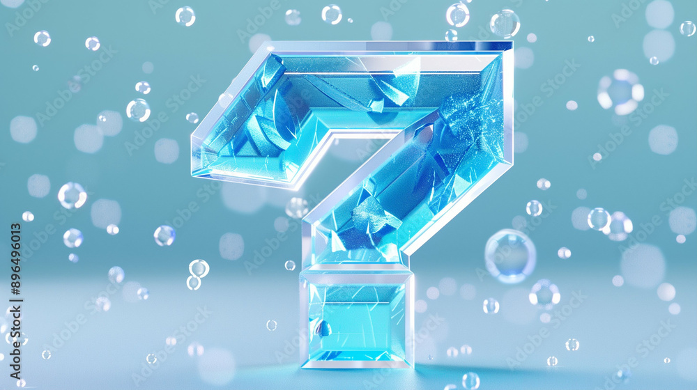 Poster Number Symbol in Graphic Design with Blue Crystal Effect. Stunning Number Symbol Displayed in a Creative Style Sparkling with Bubbles and a Modern Touch