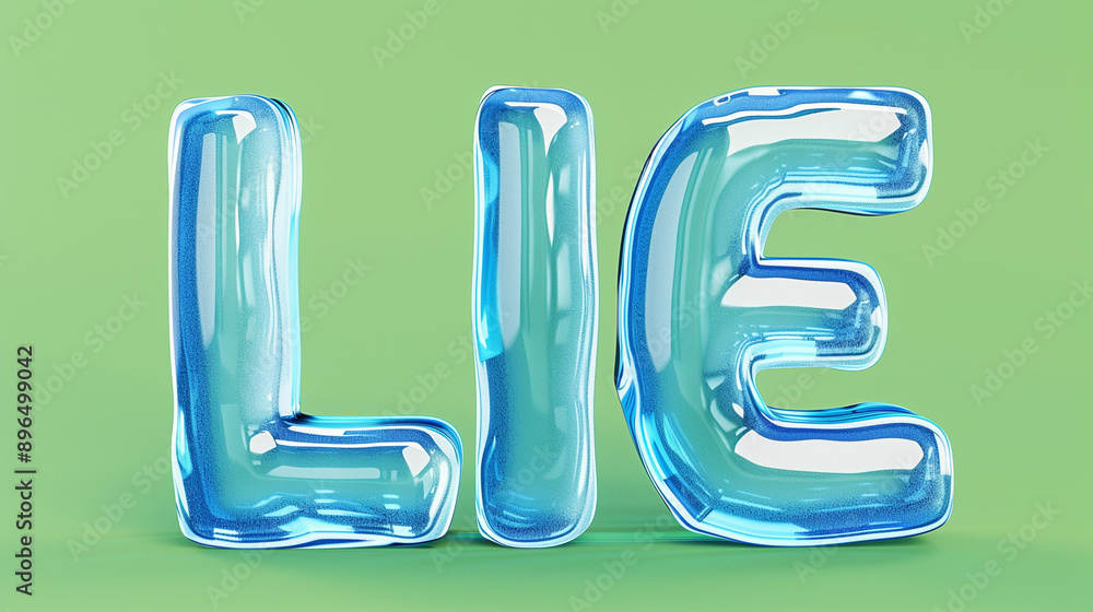 Poster ice text lie in blue color on green background. the design features large glossy letters with a refr