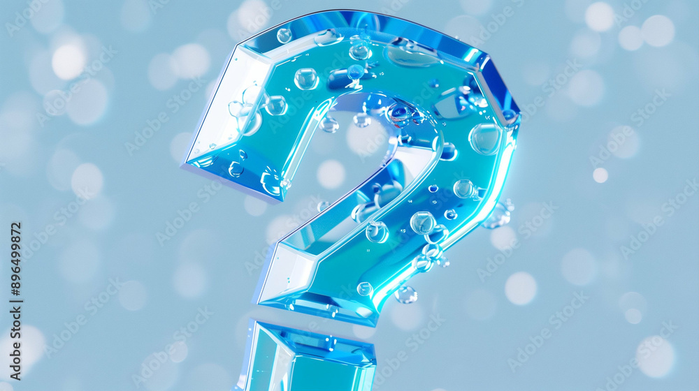Aufkleber shiny blue question mark surrounded by water bubbles against a light background. explore curiosity a