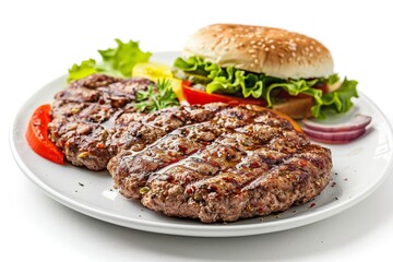 Grilled hamburger meat on white background clipping path full depth of field