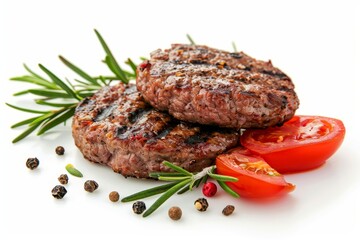 Grilled burger meat seasoned isolated on white
