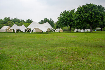 Park camping grassland and camping tents