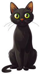 Black Cat Sitting With Big Green Eyes