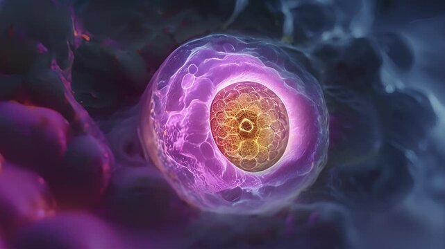 A micrograph of the female pronucleus the nucleus of the ovum that contains genetic material and is involved in fertilization.