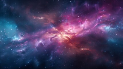 Obraz premium A stunning cosmic scene showcasing vibrant colors and swirling galaxies in the vastness of space, perfect for any starry background.