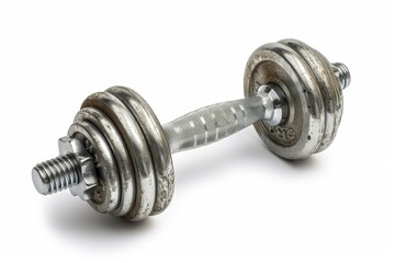 Naklejka premium Isolated metal dumbbell and weights on white background