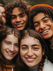 Fototapeta premium A group of young people standing together, possibly at an outdoor event or social gathering