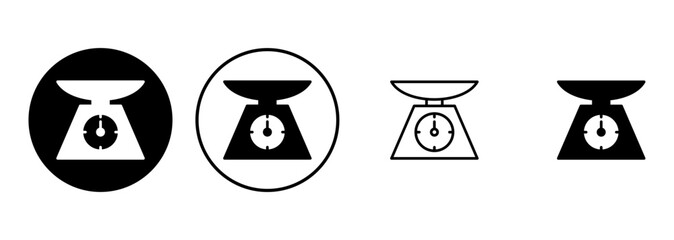 Scales icon set. Weight scale icon. Law scale icon. Justice